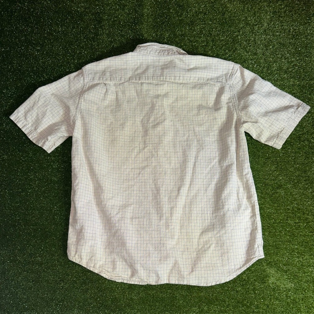 River Trader Mens XL Linen Blend Plaid Short Sleeve Button Down Shirt Beige Blue - Picture 5 of 5
